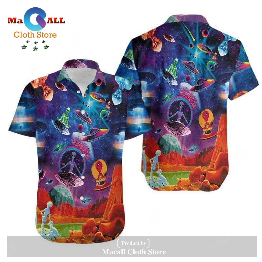 Gifury UFO Alien Hawaii Shirt UFO Alien Space Blue Orange Hawaiian Shirt