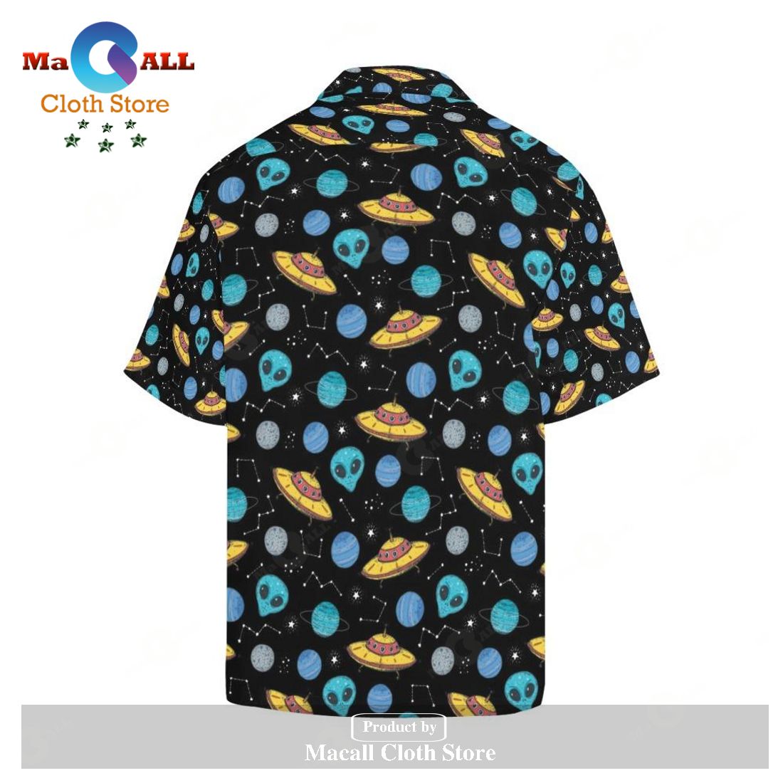 Gifury UFO Alien Hawaii Shirt Yellow UFO Blue Alien Blue Planet Patter