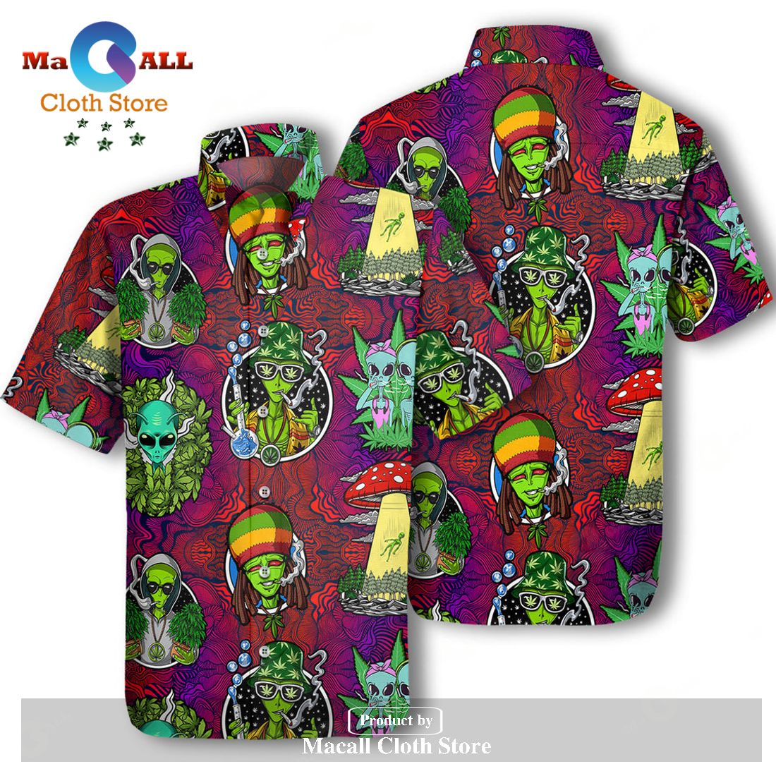 Gifury UFO Alien Hawaiian Shirt UFO Alien Weed Hippie Trippy Hawaii Shirt
