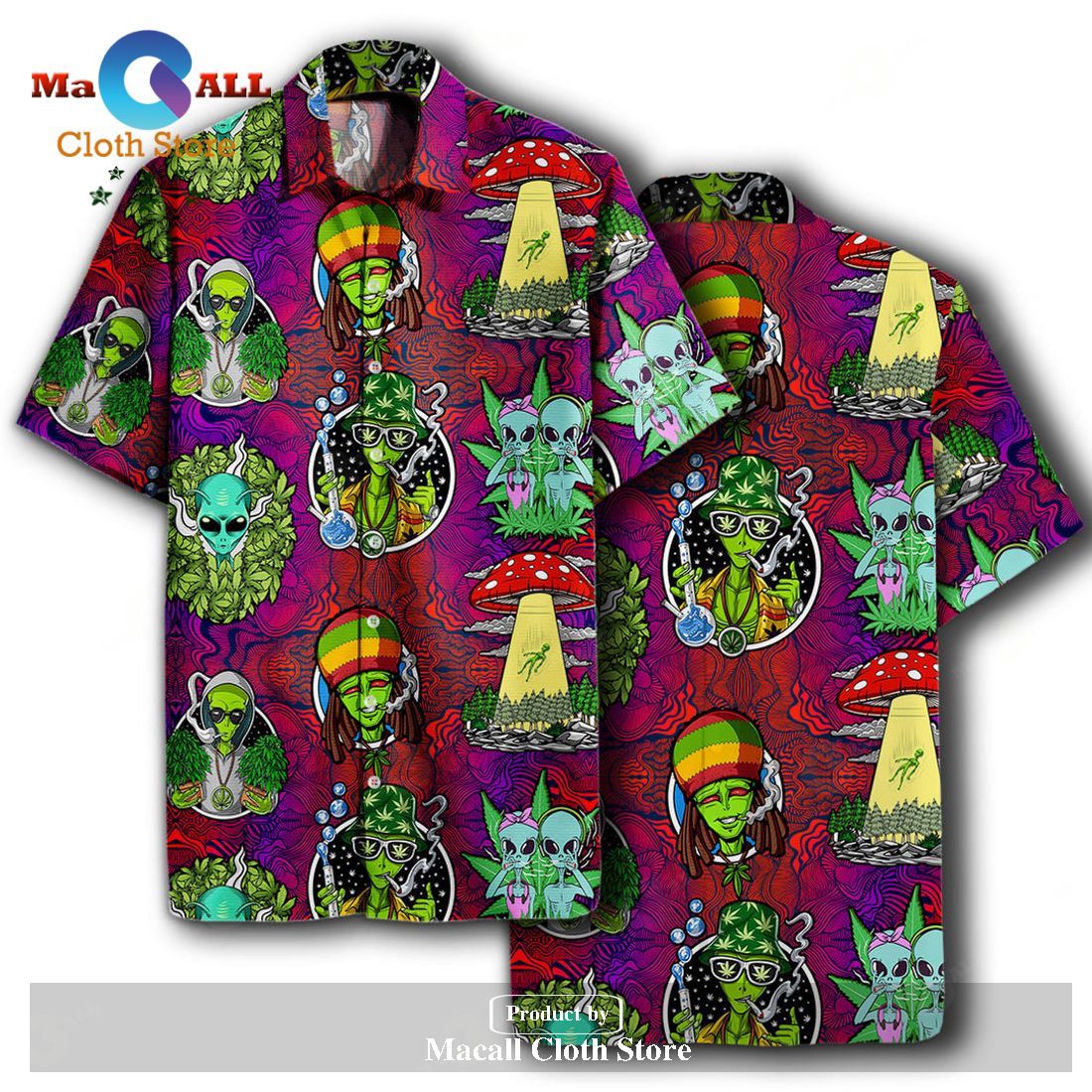 Gifury UFO Alien Hawaiian Shirt UFO Alien Weed Hippie Trippy Hawaii Shirt