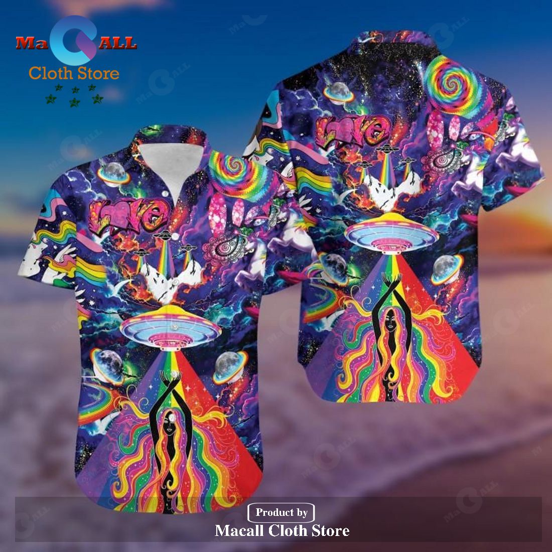 Gifury UFO Hawaiian Shirt UFO Hipie Style Love Multicolor Hawaii Shirt Gifury UFO Hawaiian Shirt UFO Hipie Style Love Multicolor Hawaii Shirt