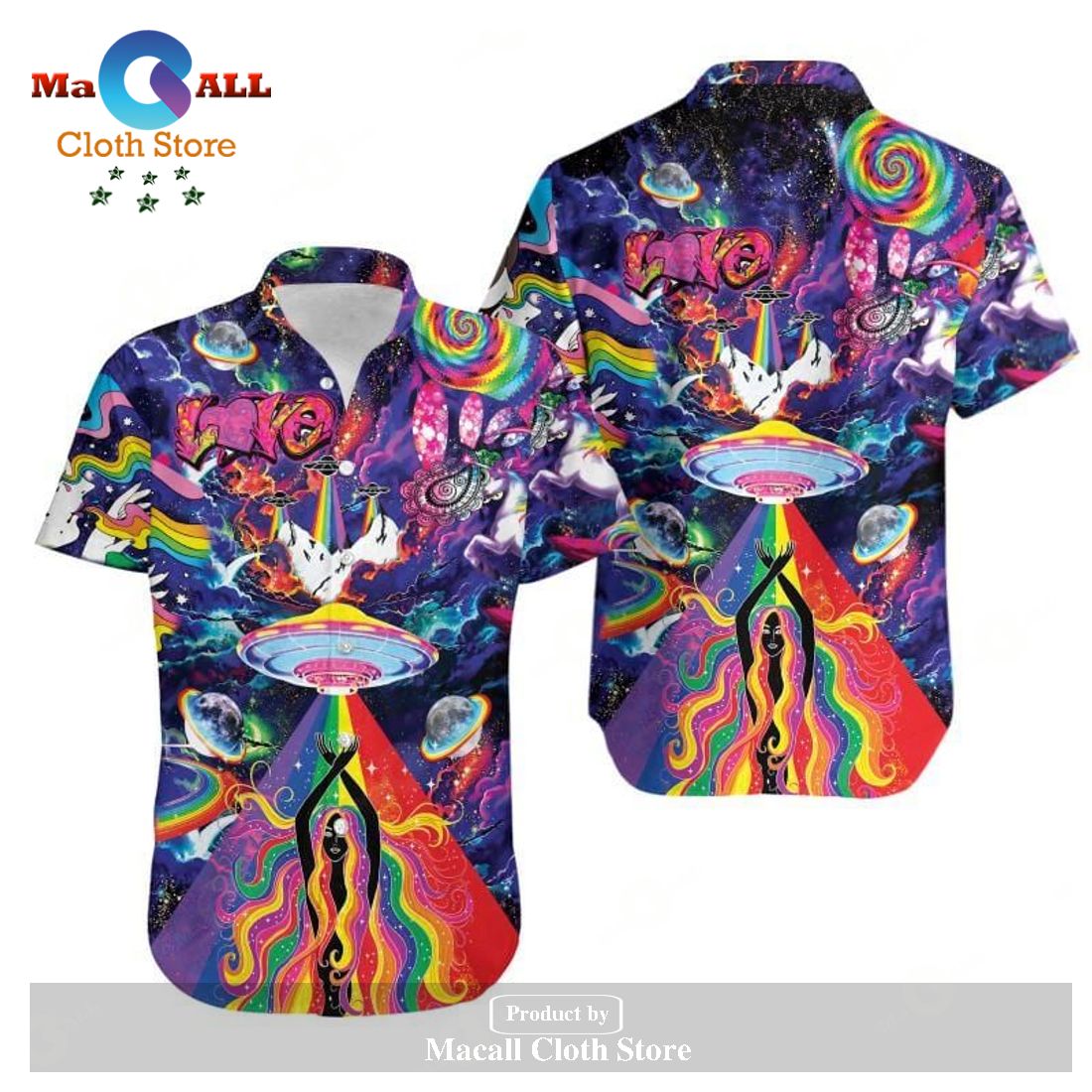 Gifury UFO Hawaiian Shirt UFO Hipie Style Love Multicolor Hawaii Shirt Gifury UFO Hawaiian Shirt UFO Hipie Style Love Multicolor Hawaii Shirt