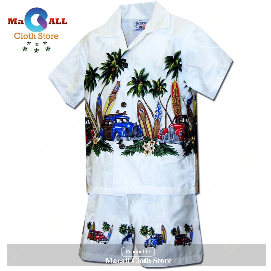 Hawaiian Woodies White Boy's Cabana Set Hawaiian Shirt and Shorts Hawaiian Woodies White Boy's Cabana Set Hawaiian Shirt and Shorts