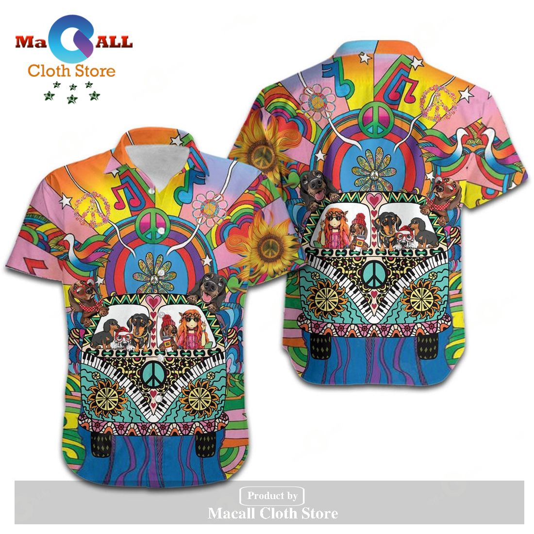 Hippie Shirt Dachshund Hippie Van Sunflower Colorful Hawaiian Shirt Hippie Shirt Dachshund Hippie Van Sunflower Colorful Hawaiian Shirt