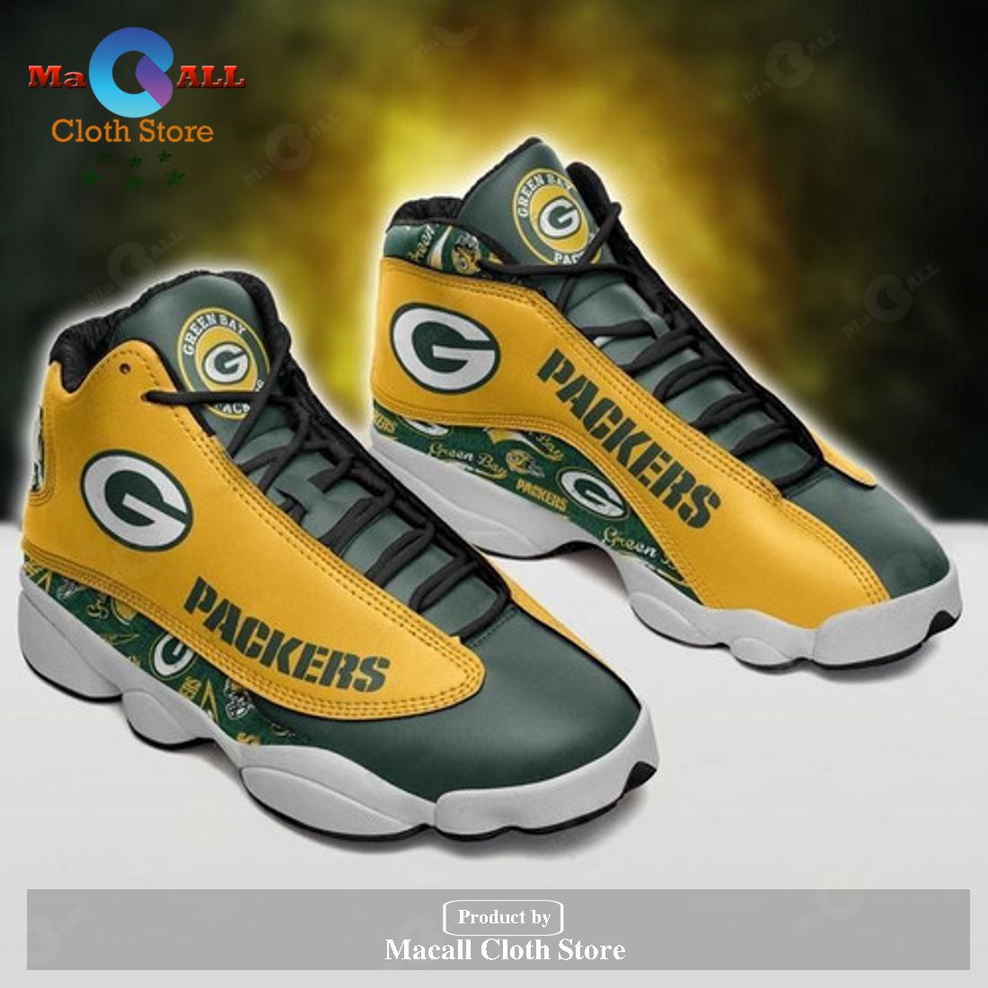 Green Bay Packers football team form AIR Jordan 13 Sneakers – Gift Shoes For Fan POD Design