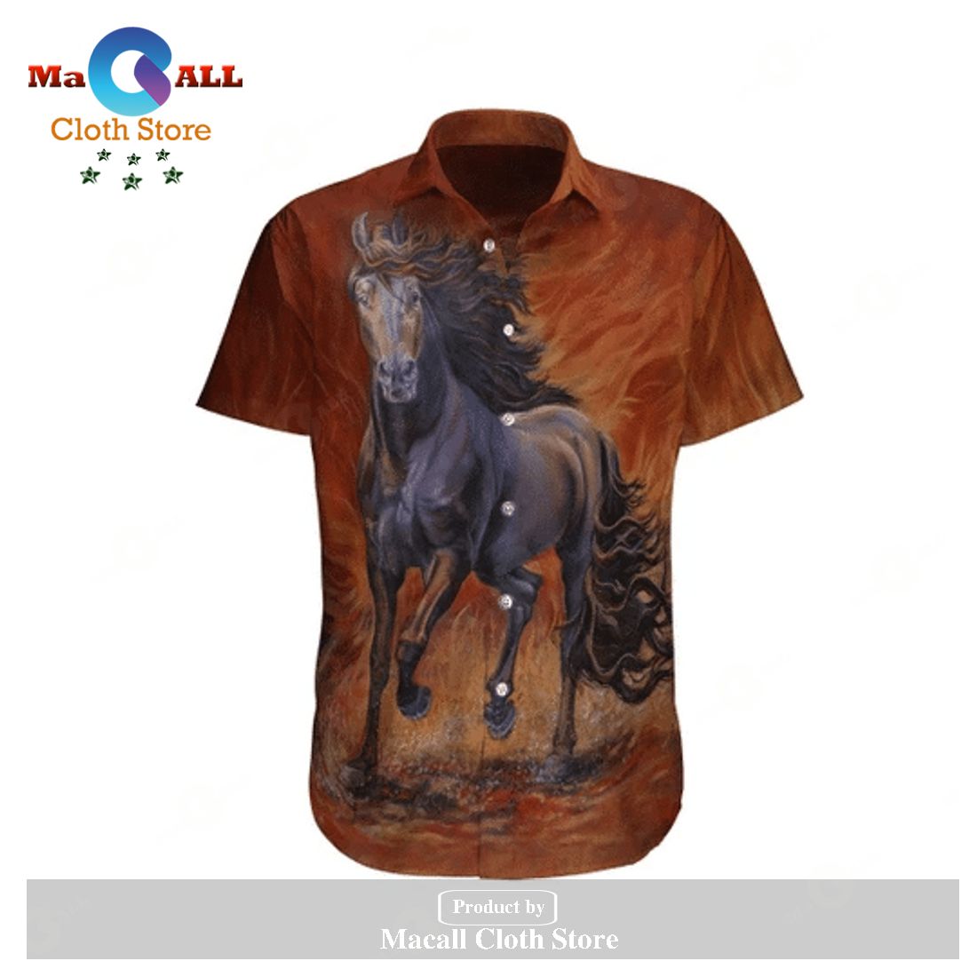 Horse Hawaiian Shirt Black Horse Painting Brown Hawaii Aloha Shirt ...