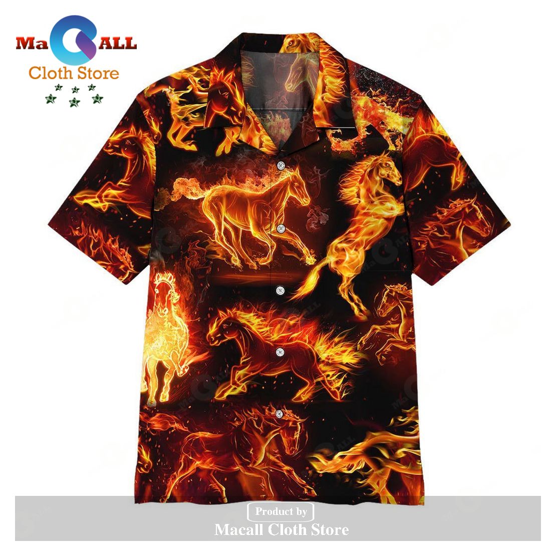 Horse Hawaiian Shirt Fire Horse Pattern Black Red Hawaii Aloha Shirt Horse Hawaiian Shirt Fire Horse Pattern Black Red Hawaii Aloha Shirt