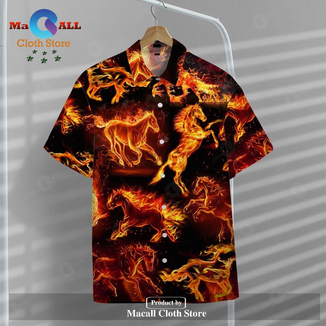 Horse Hawaiian Shirt Fire Horse Pattern Black Red Hawaii Aloha Shirt Horse Hawaiian Shirt Fire Horse Pattern Black Red Hawaii Aloha Shirt