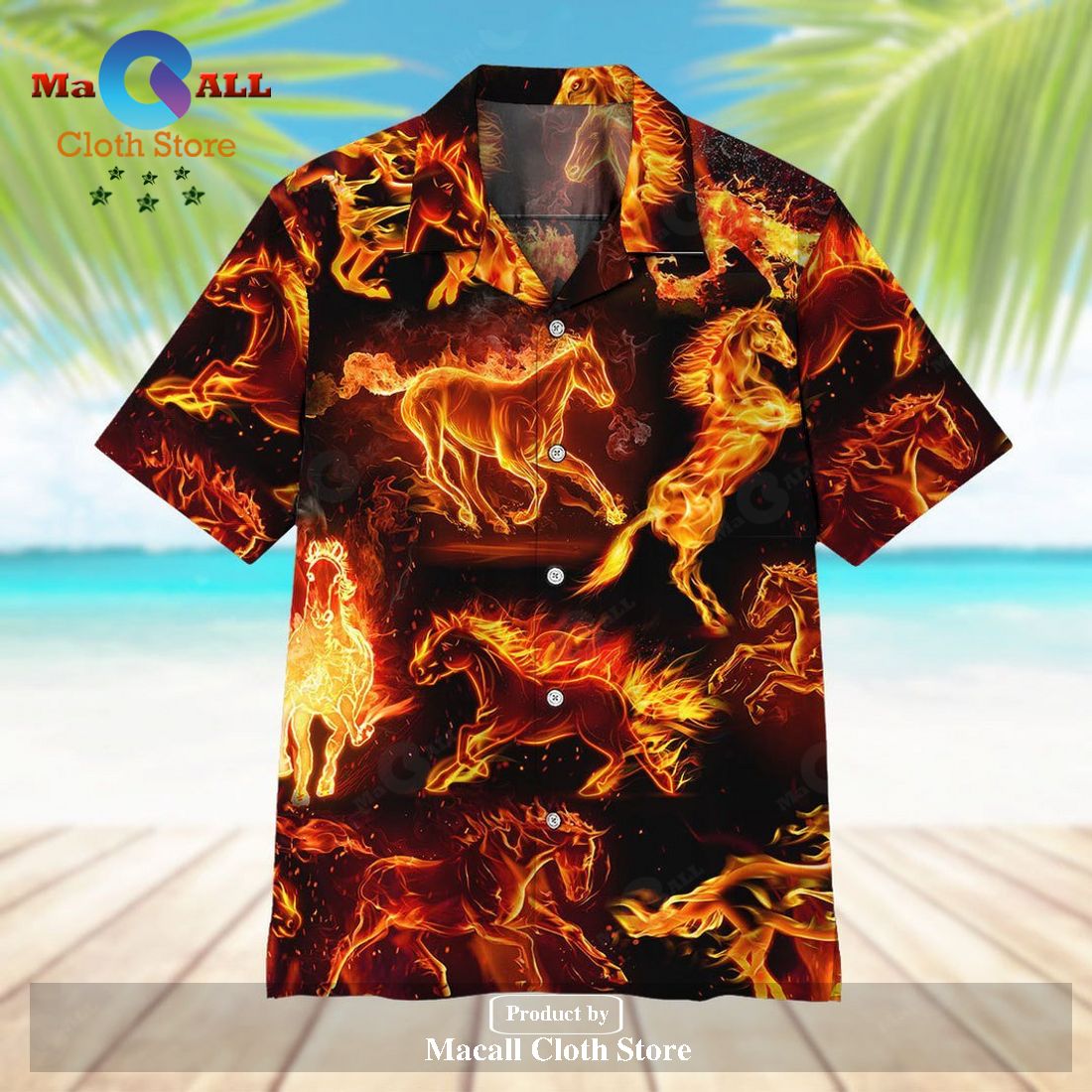 Horse Hawaiian Shirt Fire Horse Pattern Black Red Hawaii Aloha Shirt Horse Hawaiian Shirt Fire Horse Pattern Black Red Hawaii Aloha Shirt