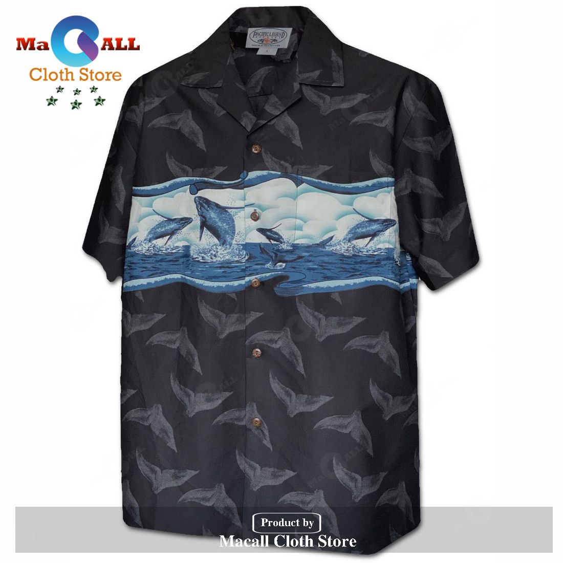 Jumping Whales Black Hawaiian Shirt and Shorts Jumping Whales Black Hawaiian Shirt and Shorts