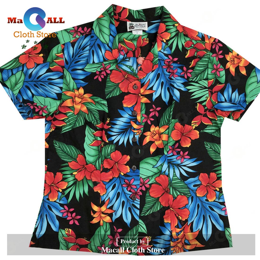 Jungle Dream Black Fitted Women's Hawaiian Shirt and Shorts Jungle Dream Black Fitted Women's Hawaiian Shirt and Shorts