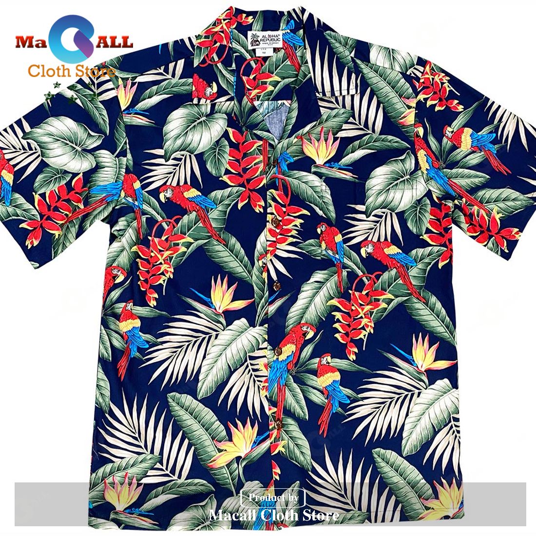 Jungle Macaws Navy Hawaiian Shirt and Shorts Jungle Macaws Navy Hawaiian Shirt and Shorts
