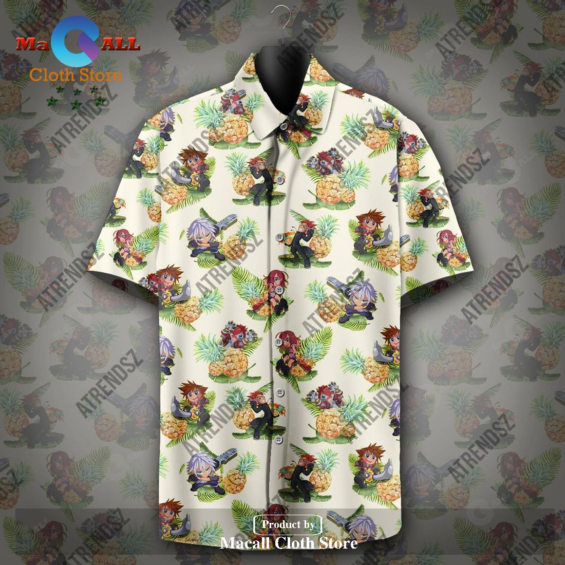 Kingdom Hearts Hawaiian Shirt Sora Riku Kairi Pineapple Pattern Hawaii ...