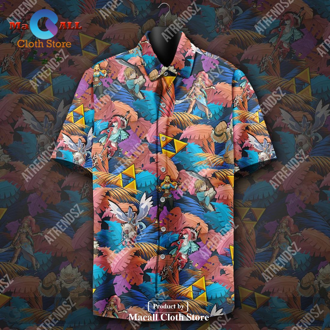 Legend Of Zelda Botw Zelda Link Pattern Tropical Hawaiian Shirt Legend Of Zelda Botw Zelda Link Pattern Tropical Hawaiian Shirt