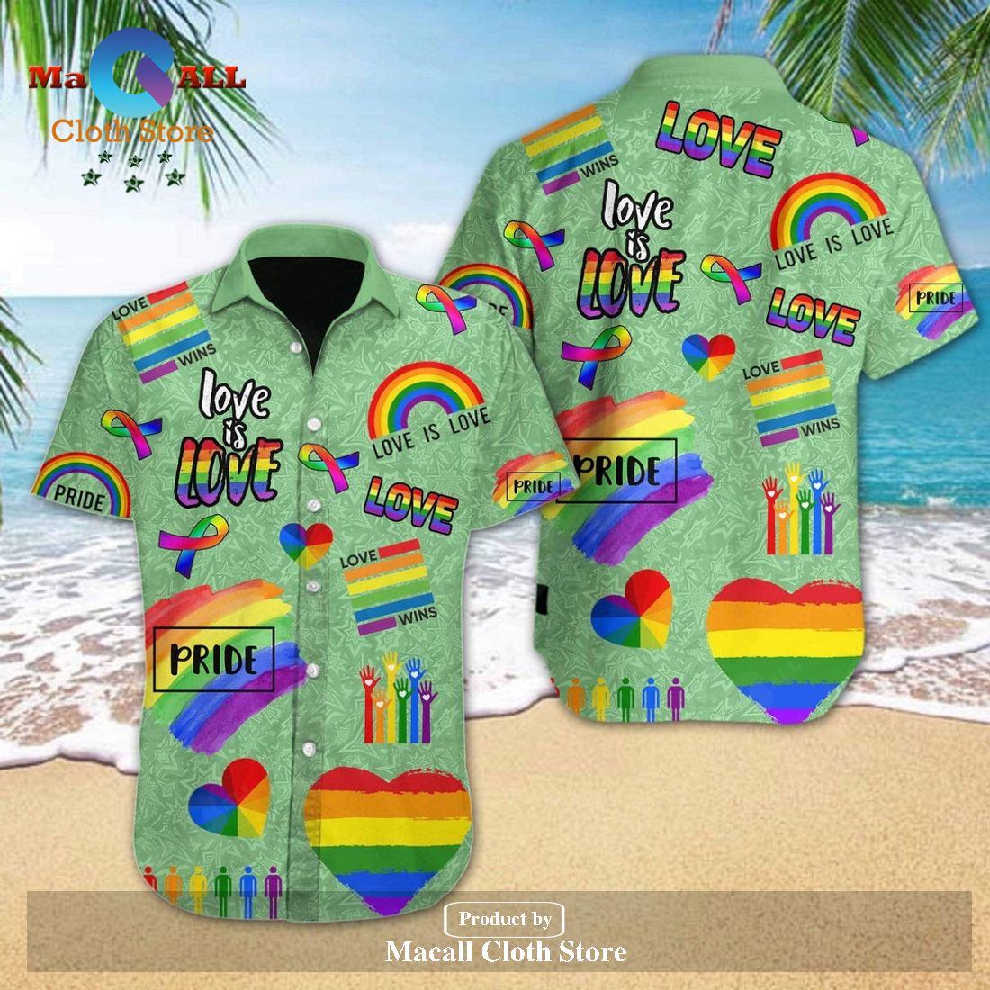 LGBT Pride Love Is Love Rainbow Heart Green an Aloha Hawaiian Shirt LGBT Pride Love Is Love Rainbow Heart Green an Aloha Hawaiian Shirt