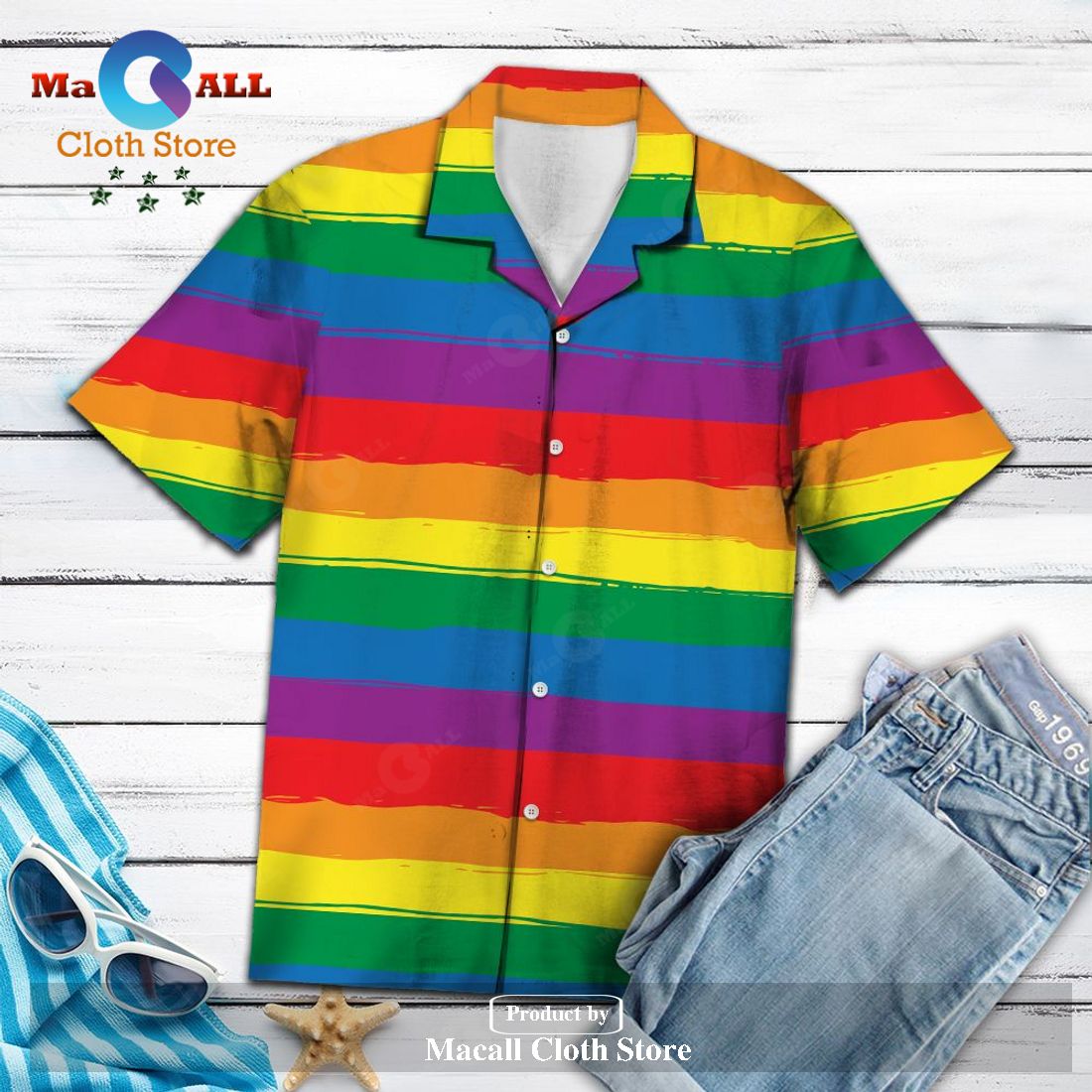 LGBT Rainbow Multicolor Striped Aloha Hawaiian Shirt