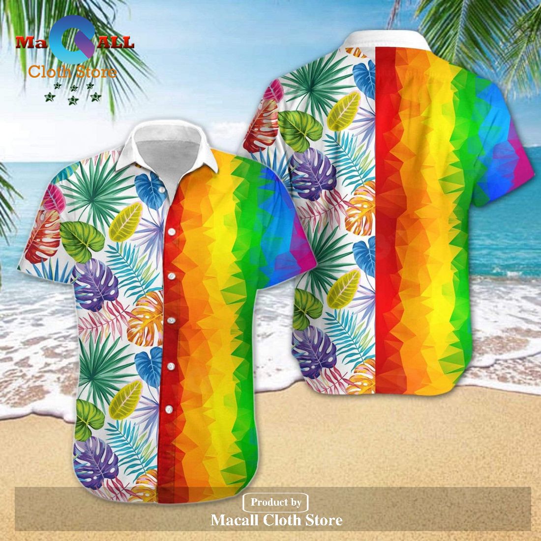 LGBT Rainbow Polygonal Tropical Leaves Aloha Hawaiian Shirt