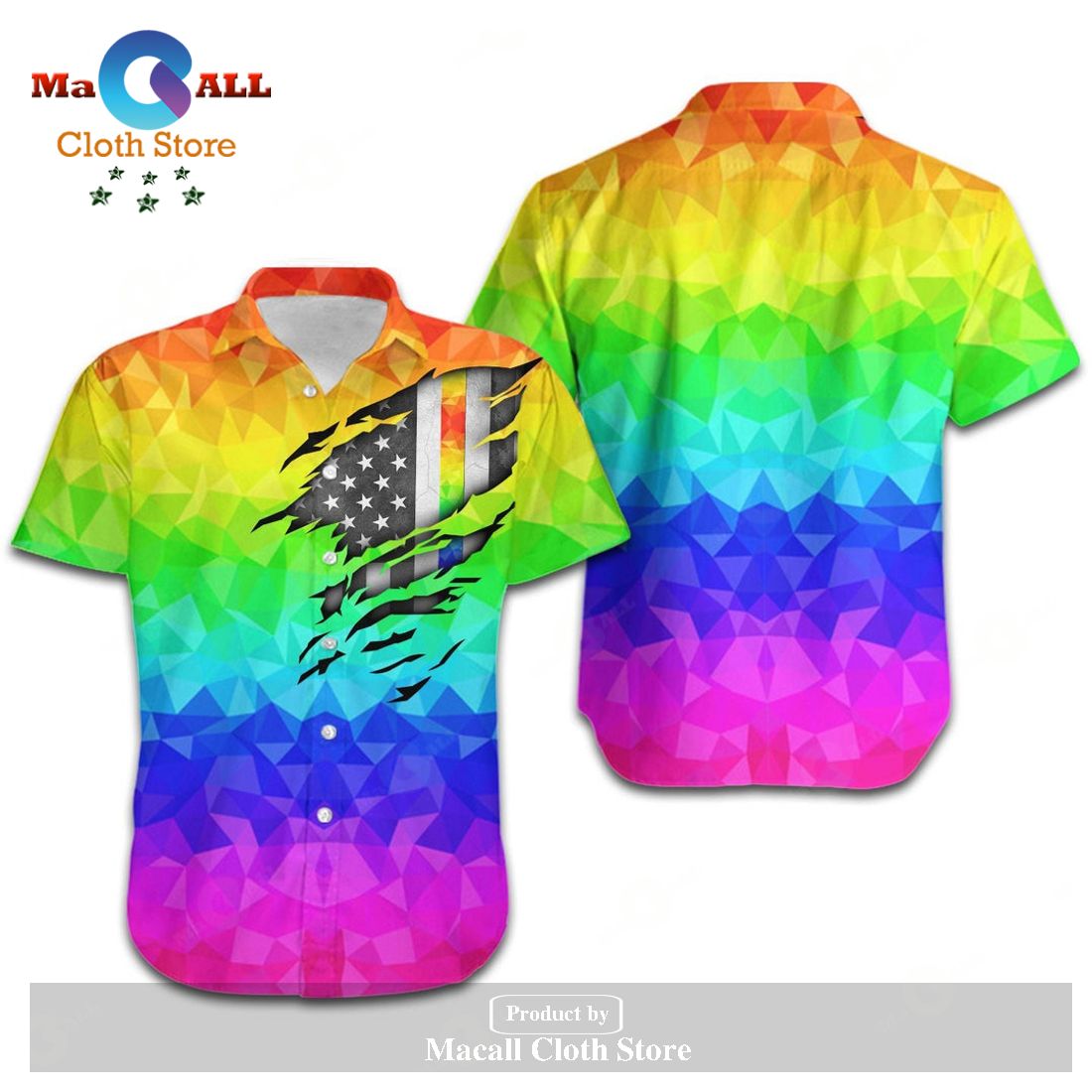 LGBT Pride Rainbow Polygonal American Flag Inside Hawaiian Shirt LGBT Pride Rainbow Polygonal American Flag Inside Hawaiian Shirt