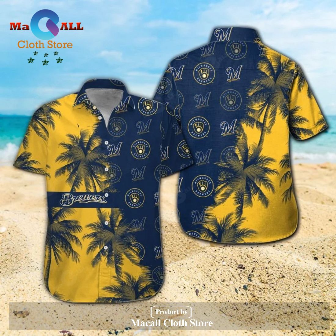 Milwaukee Brewers Name Tropical Blue Yellow Hawaiian Shirt Macall