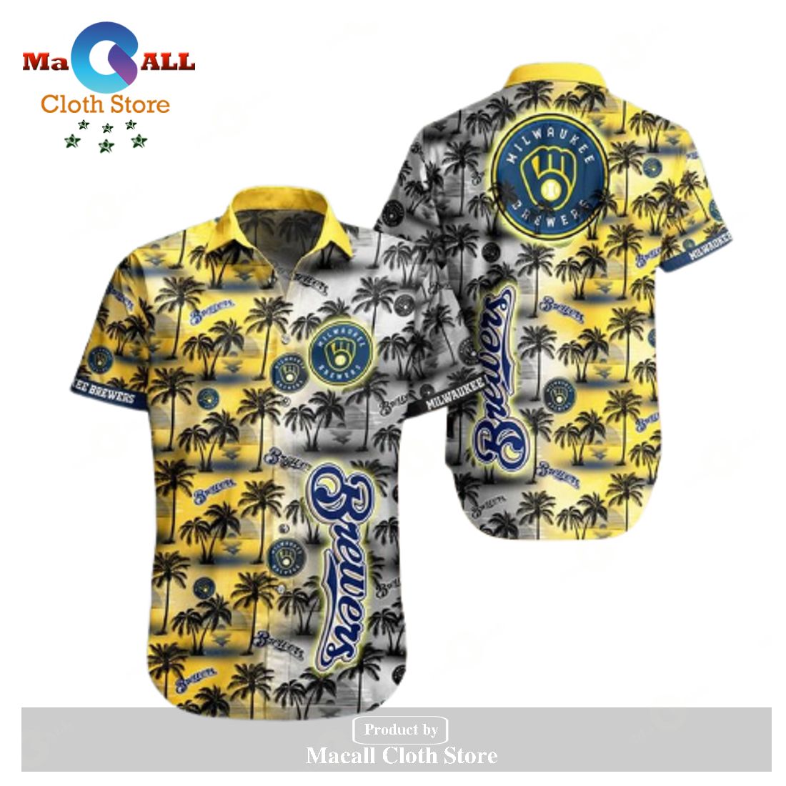 Milwaukee Brewers Name Tropical White Yellow Hawaiian Shirt Milwaukee Brewers Name Tropical White Yellow Hawaiian Shirt