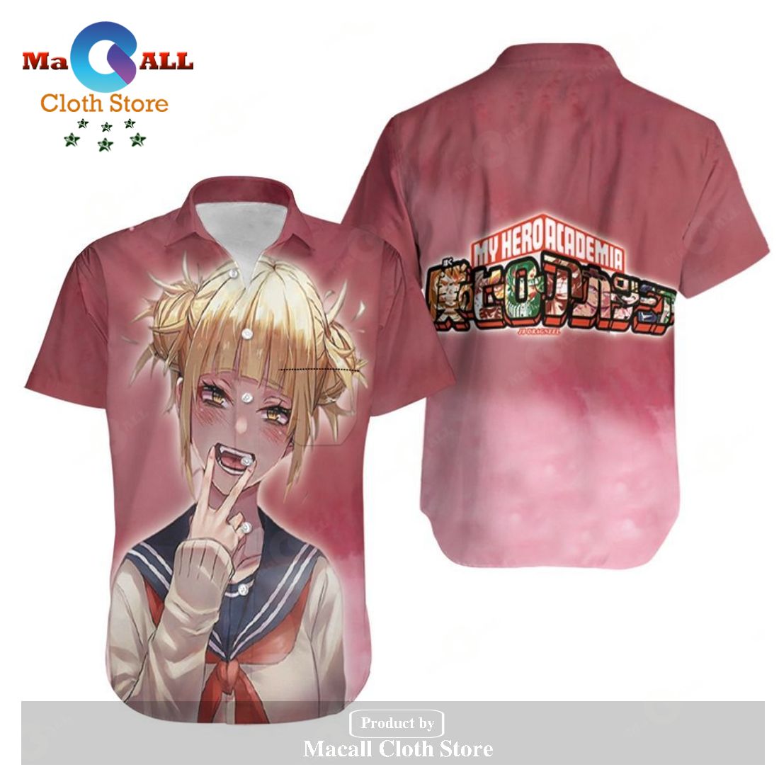 My Hero Academia Toga Himiko Red MHA Logo an Aloha Hawaiian Shirt