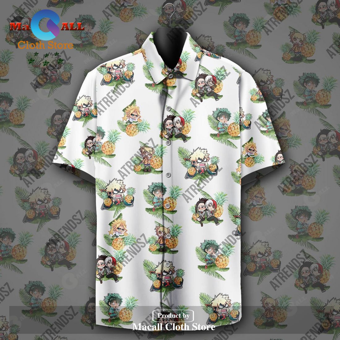 My Hero Academia Bakugo Midoriya Izuku Toga Pattern White Hawaiian Shirt My Hero Academia Bakugo Midoriya Izuku Toga Pattern White Hawaiian Shirt