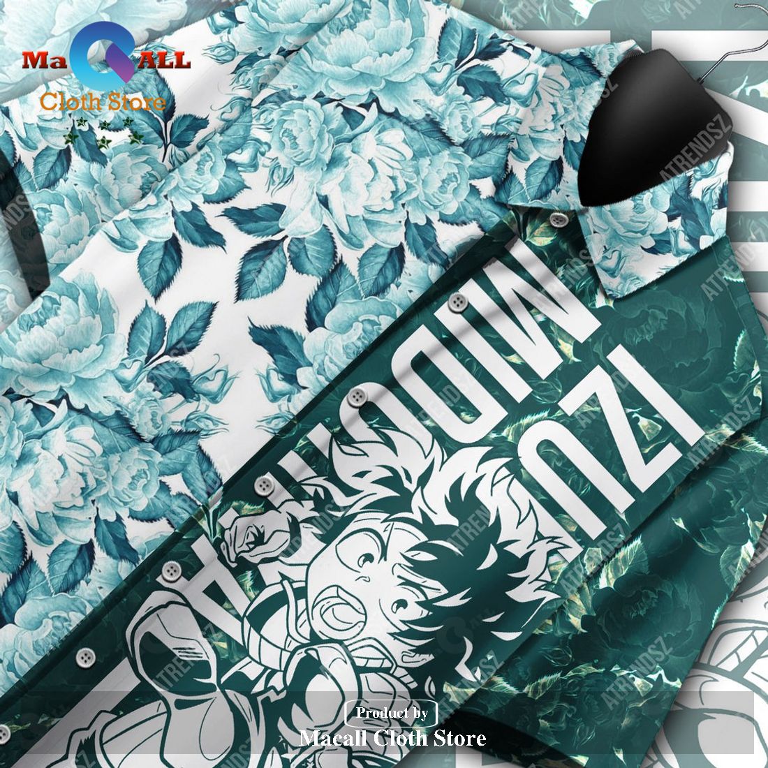My Hero Academia Midoriya Izuku Floral Blue Green Hawaiian Shirt My Hero Academia Midoriya Izuku Floral Blue Green Hawaiian Shirt