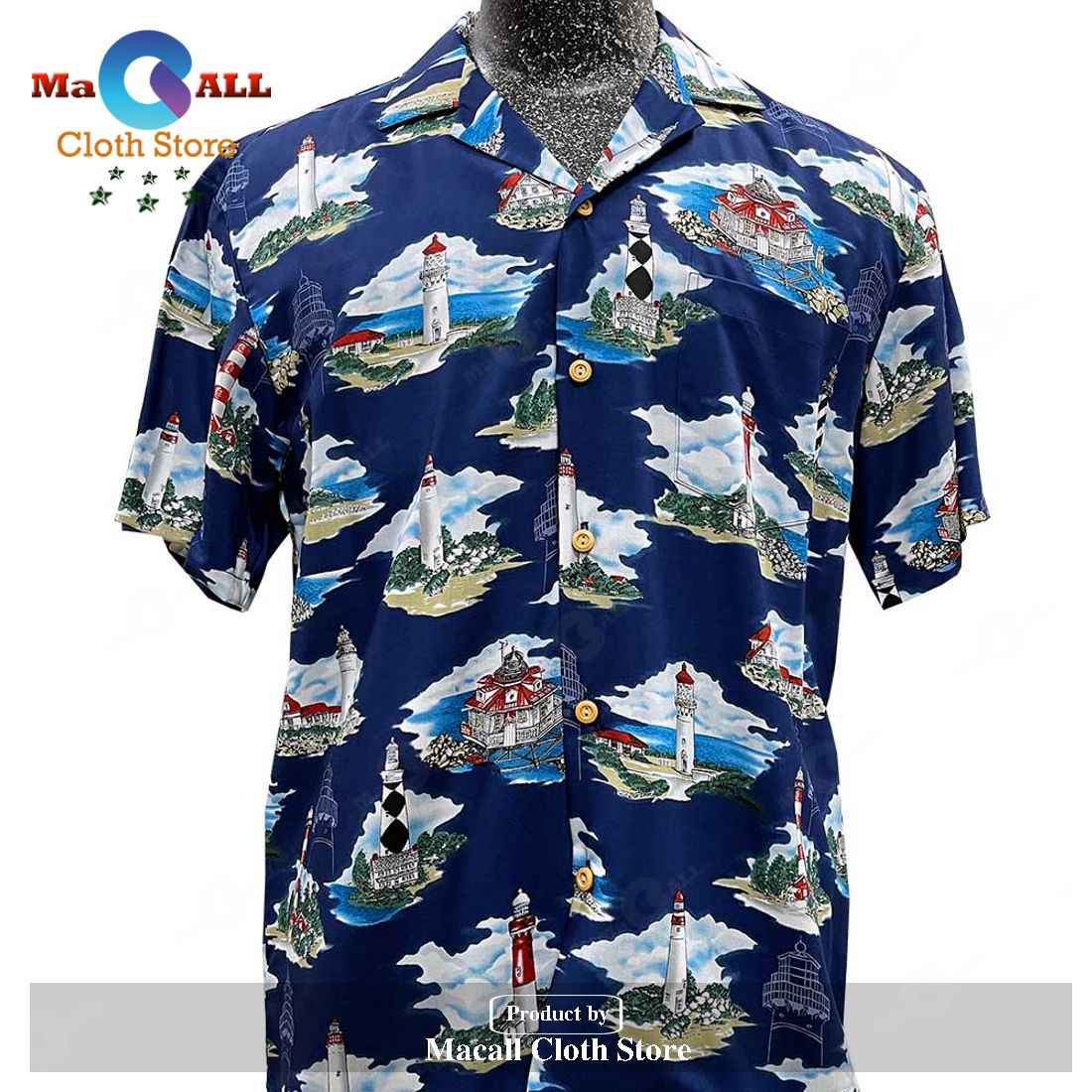 Ocean Lighthouse Navy and Shorts Hawaiian Shirt Ocean Lighthouse Navy and Shorts Hawaiian Shirt