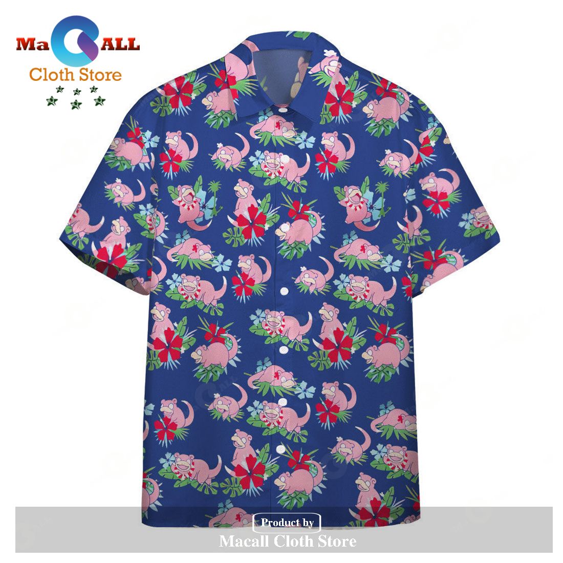 Pokemon Tropical Slowpoke Pink Blue Pokemo Hawaiian Shirt