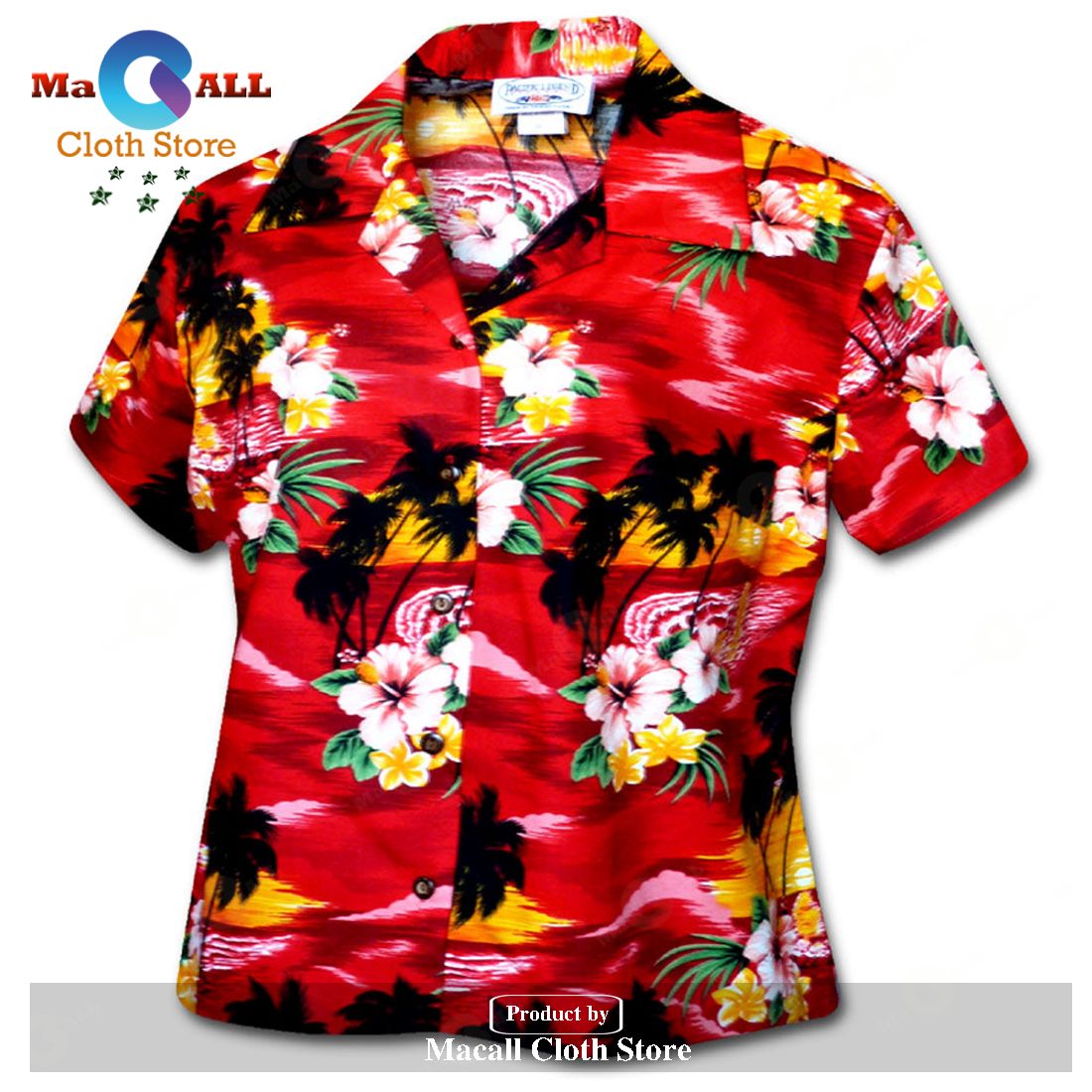 Sunset Waikiki Red Fitted Women's and Shorts Hawaiian Shirt Sunset Waikiki Red Fitted Women's and Shorts Hawaiian Shirt