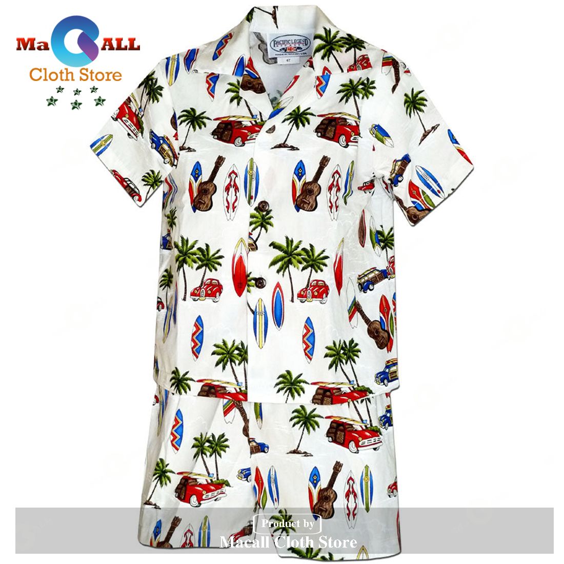 Surfer's Anthem White Boy's and Shorts Hawaiian Shirt - Macall Cloth ...