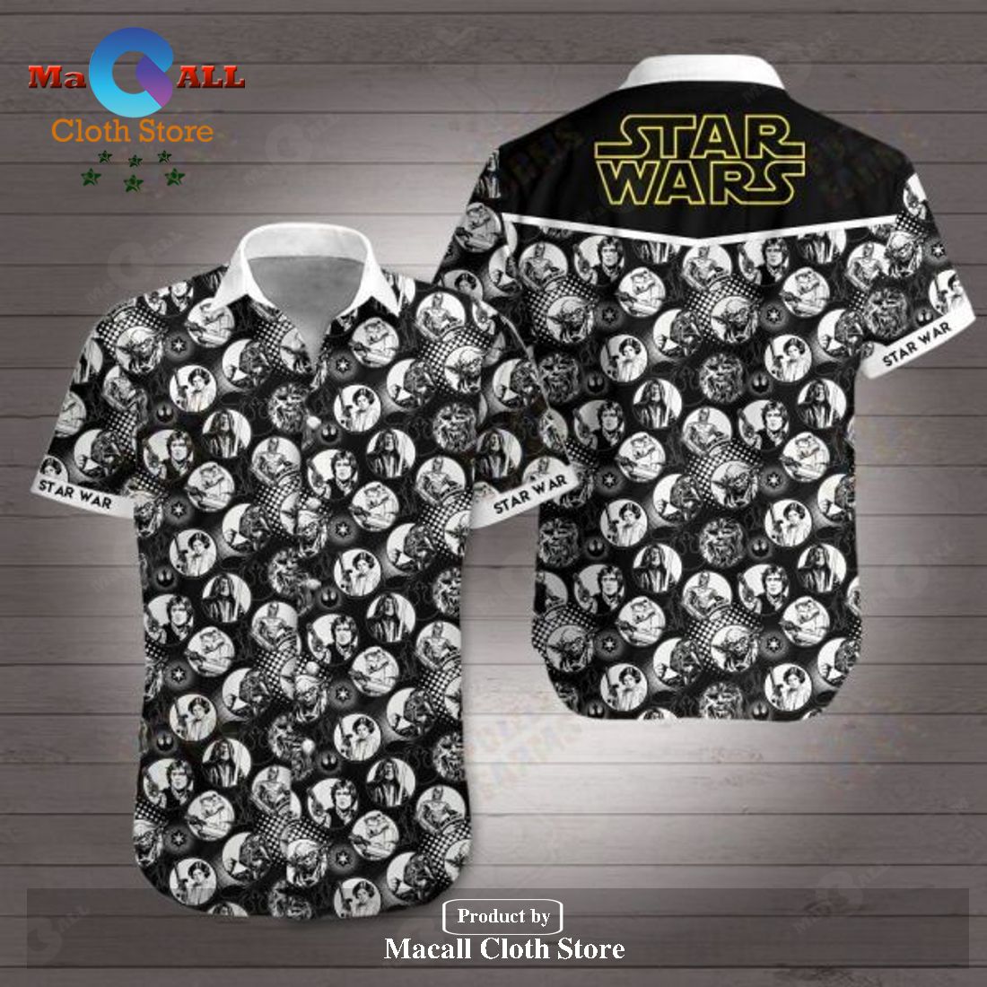 SW SW Character Circles Black White Aloha Hawaiian Shirt