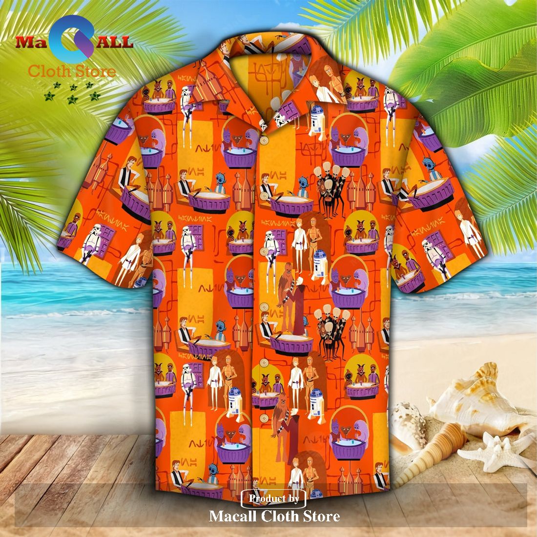SW SW Characters Animation Pattern Orange Aloha Hawaiian Shirt