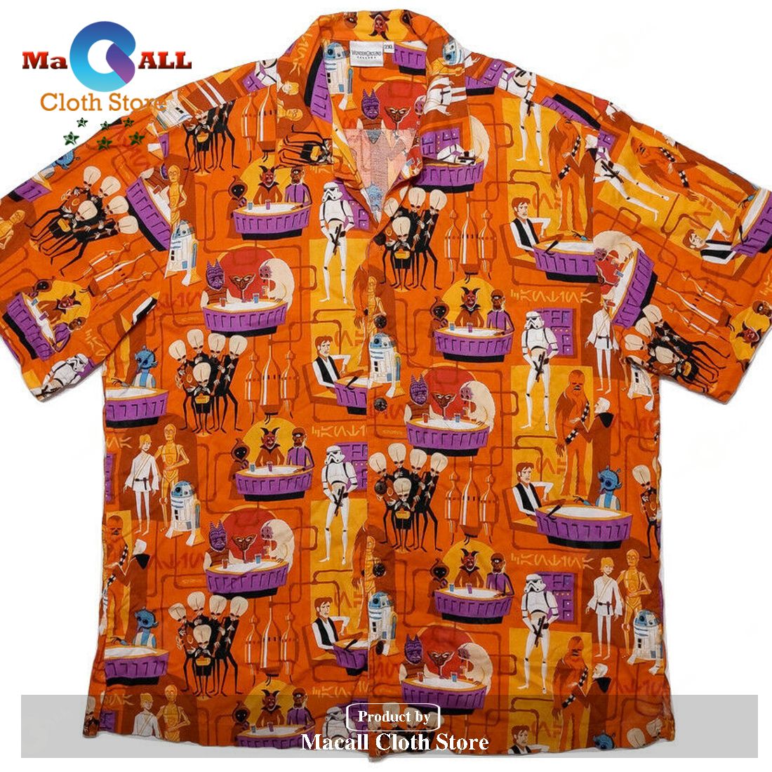 SW SW Characters Animation Pattern Orange Aloha Hawaiian Shirt