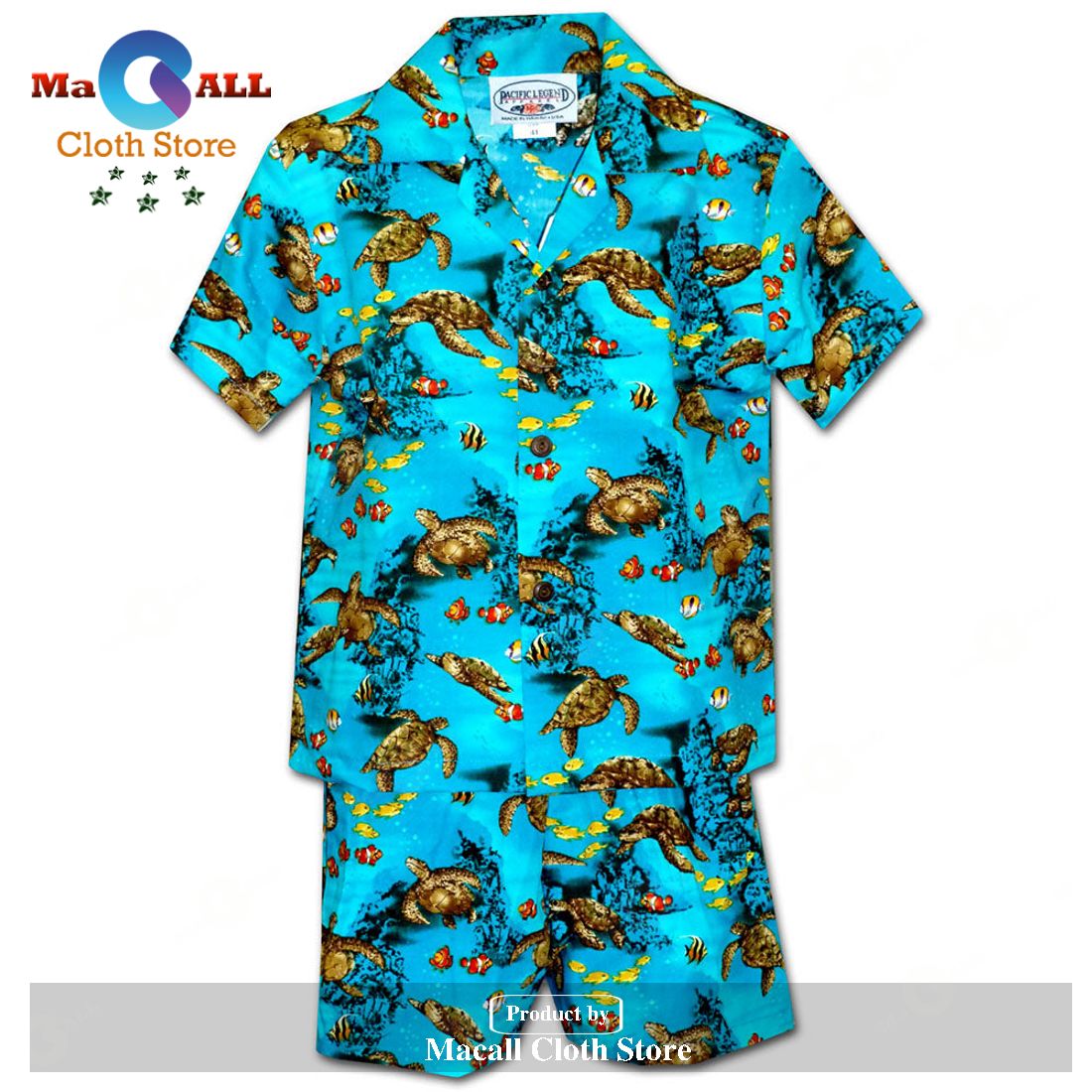 Turtle Reef Turquoise Boy's and Shorts Hawaiian Shirt Turtle Reef Turquoise Boy's and Shorts Hawaiian Shirt