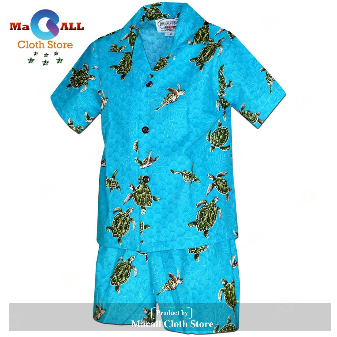 Turtle Time Turquoise Boy's and Shorts Hawaiian Shirt Turtle Time Turquoise Boy's and Shorts Hawaiian Shirt