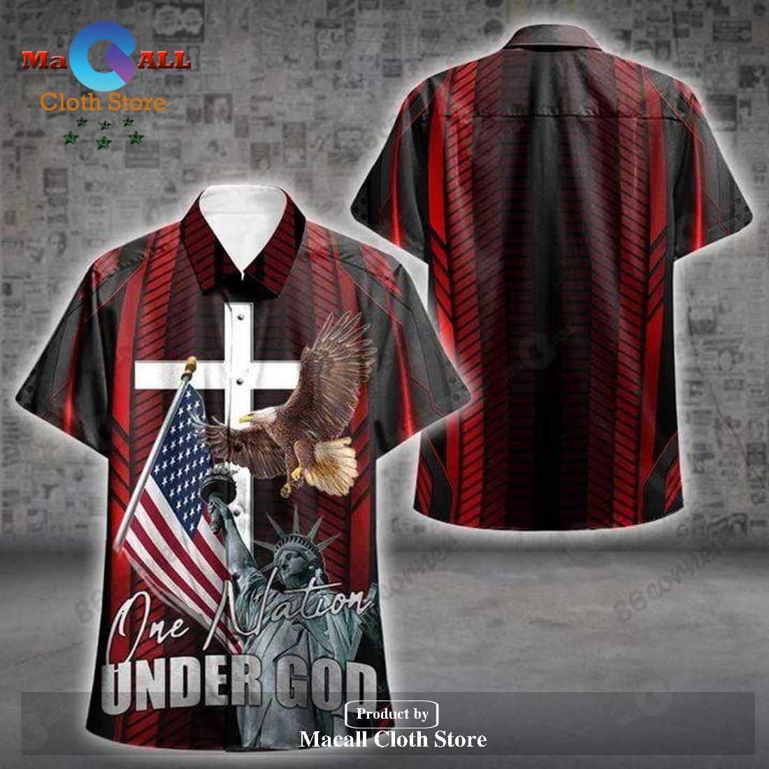 Veteran God Bless Eagle One Nation Under God an Aloha Hawaiian Shirt