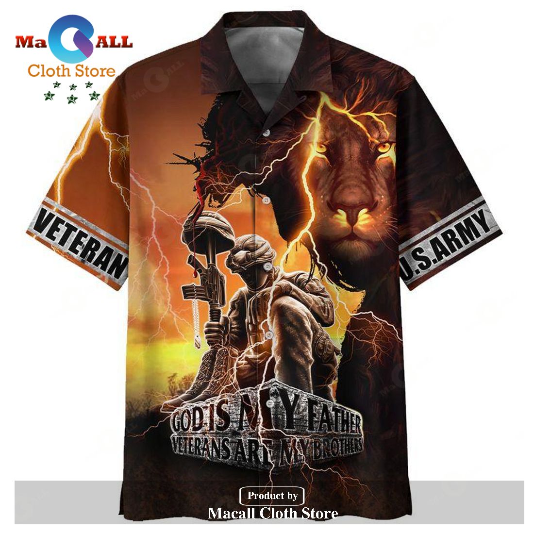 Veteran Lion Soldier God Is My Father Aloha Unisex Hawaiian Shirt