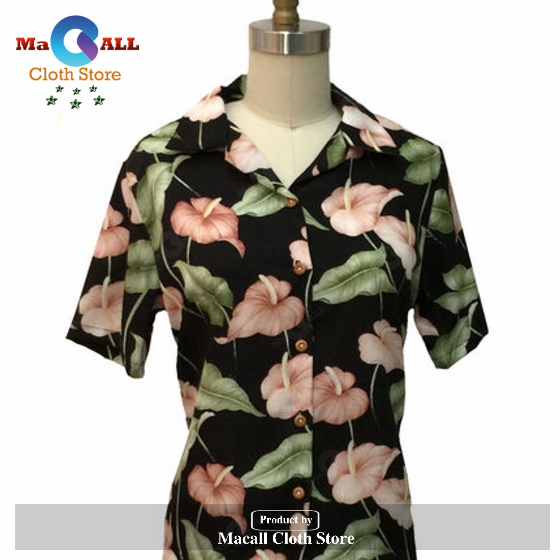Women's Anthurium Anthem Black Camp Hawaiian Shirt and Shorts Women's Anthurium Anthem Black Camp Hawaiian Shirt and Shorts