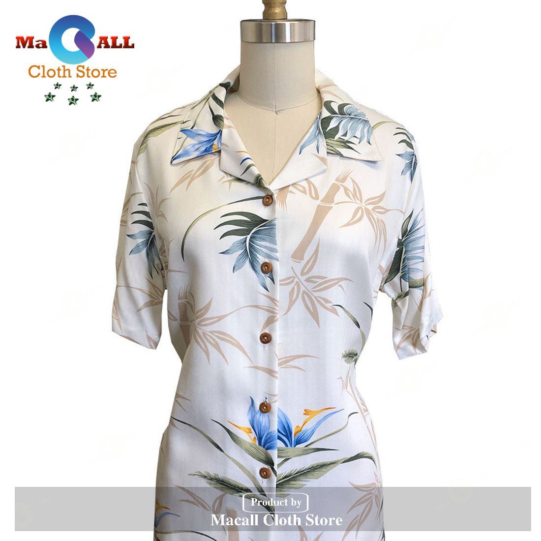 Women's Bamboo Paradise Cream Camp Hawaiian Shirt and Shorts Women's Bamboo Paradise Cream Camp Hawaiian Shirt and Shorts