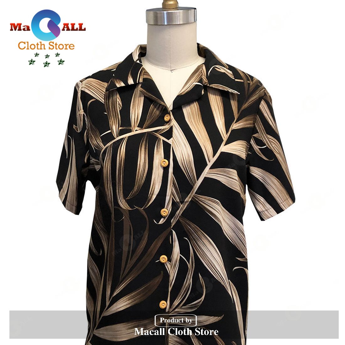 Women's Islander Fronds Black Camp Hawaiian Shirt and Shorts Women's Islander Fronds Black Camp Hawaiian Shirt and Shorts