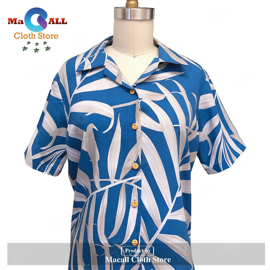 Women's Islander Fronds Blue Camp Hawaiian Shirt and Shorts Women's Islander Fronds Blue Camp Hawaiian Shirt and Shorts