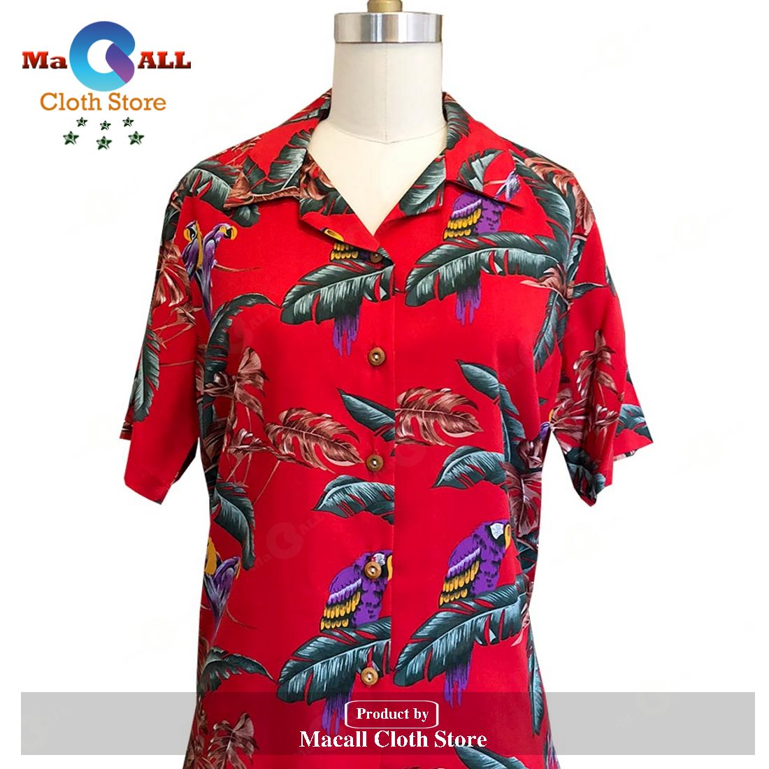 Women's Jungle Bird Red _Magnum PI_ Camp Hawaiian Shirt and Shorts Women's Jungle Bird Red _Magnum PI_ Camp Hawaiian Shirt and Shorts