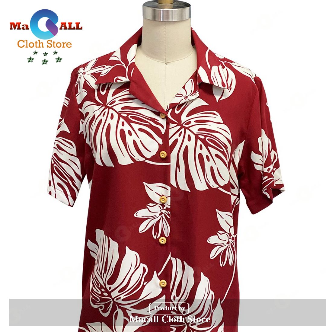 Women's Tiare Fest Red Camp Hawaiian Shirt and Shorts Women's Tiare Fest Red Camp Hawaiian Shirt and Shorts