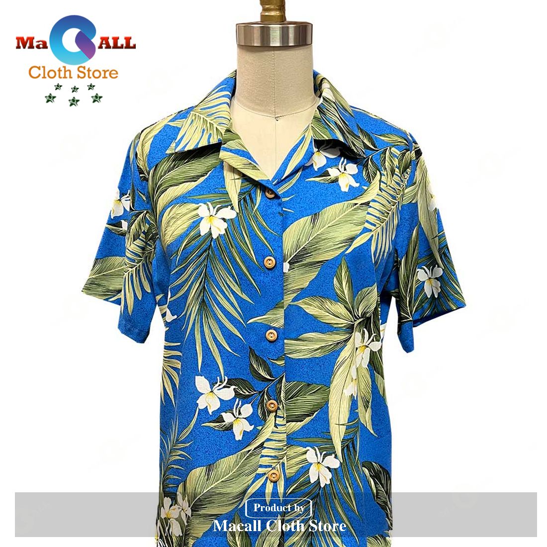 Women’s White Ginger Blue Camp Hawaiian Shirt and Shorts