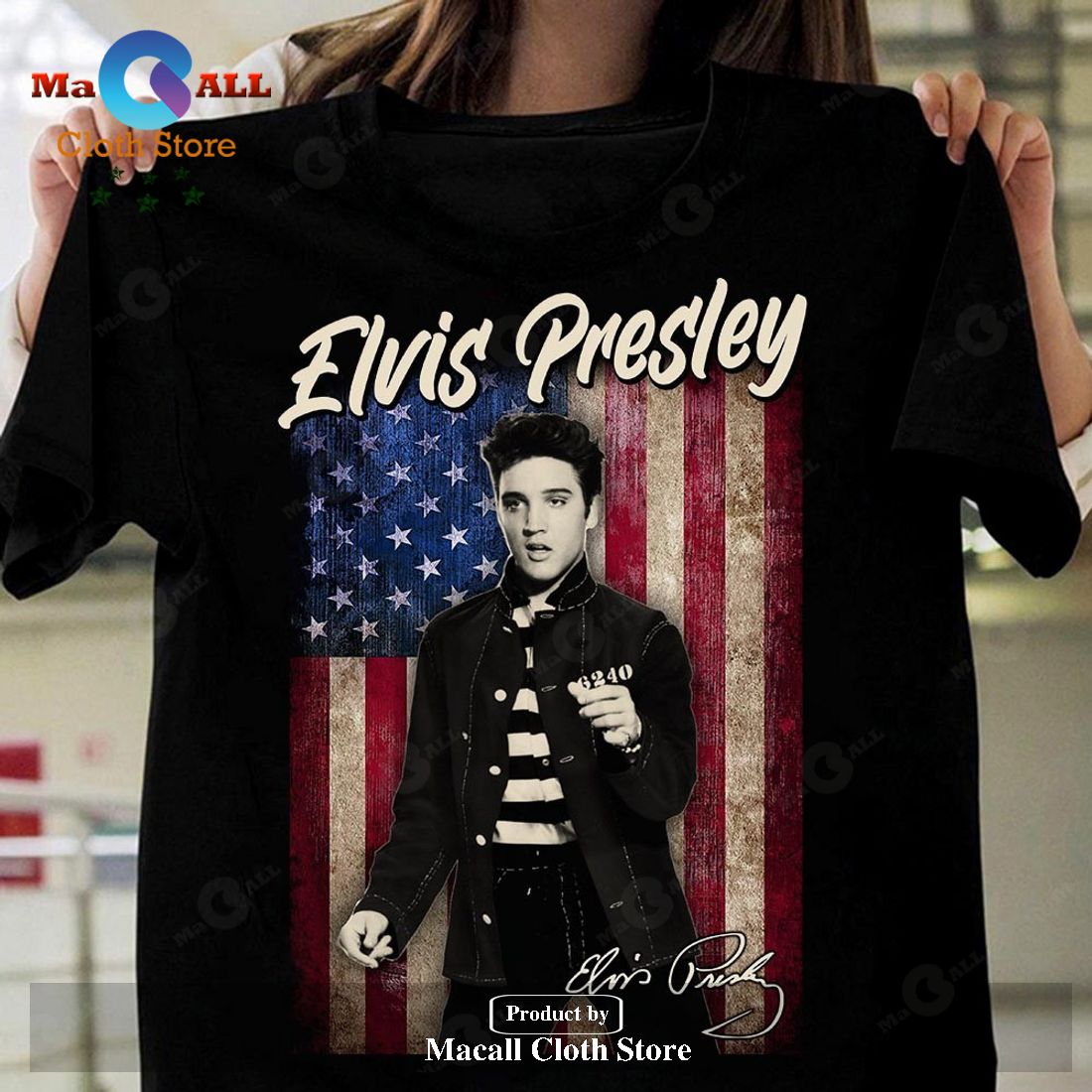 Elvis Presley American Flag Signature Unisex Classic T-Shirt Hoodie Sweatshirt