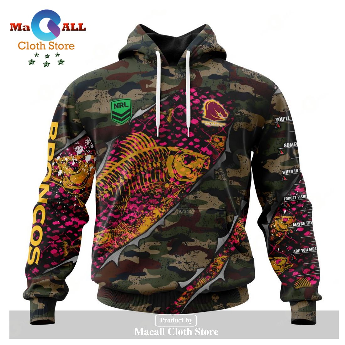 Personalized NRL Brisbane Broncos Special Camo Fishing Hoodie Sweatshirt 3D LIMITED EDITION Personalized NRL Brisbane Broncos Special Camo Fishing Hoodie Sweatshirt 3D LIMITED EDITION