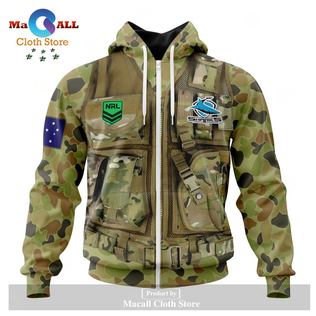 Personalized NRL Cronulla-Sutherland Sharks Special Military Camo Hoodie Sweatshirt 3D LIMITED EDITION Personalized NRL Cronulla-Sutherland Sharks Special Military Camo Hoodie Sweatshirt 3D LIMITED EDITION