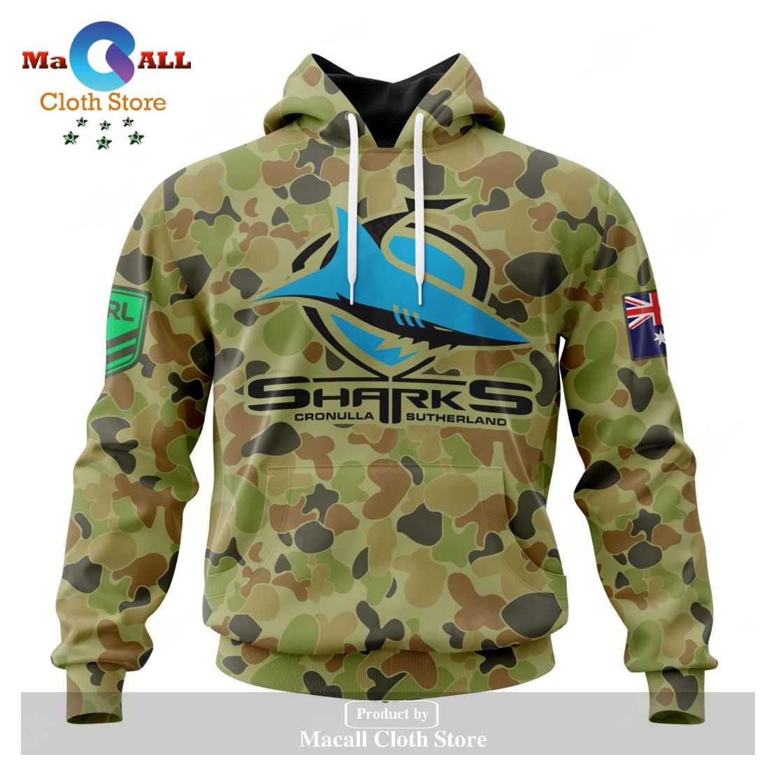 Personalized NRL Cronulla-Sutherland Sharks Special Military Camo Kits Hoodie Sweatshirt 3D LIMITED EDITION Personalized NRL Cronulla-Sutherland Sharks Special Military Camo Kits Hoodie Sweatshirt 3D LIMITED EDITION