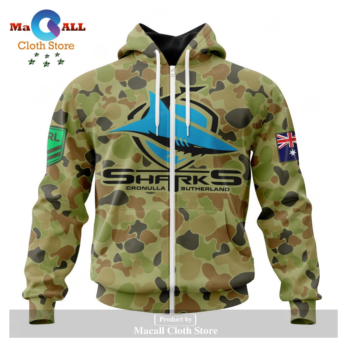 Personalized NRL Cronulla-Sutherland Sharks Special Military Camo Kits Hoodie Sweatshirt 3D LIMITED EDITION Personalized NRL Cronulla-Sutherland Sharks Special Military Camo Kits Hoodie Sweatshirt 3D LIMITED EDITION